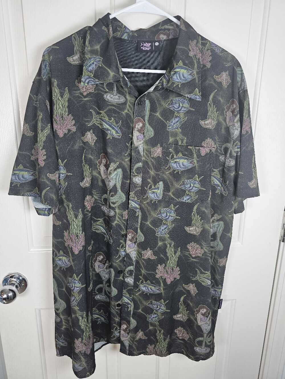 Psycho Tuna Mermaid Mixer Black Button Down Vent Shirt Size 2XL